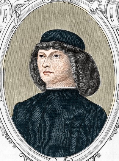Portrait du peintre italien Giovanni Bellini dit il Giambellino (1425/1433-1516), gravure de 1859 dans « les galeries d