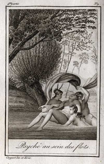 Psyché dans les vagues. Gravure de 1819 dans "Lettres à Émilie sur la mythologie" par Charles Albert Demoustier (1760-1801). Collection privée. - Anonymous Anonymous