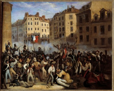 Révolution de 1830 - "La Charte ou la Mort" (bataille du 28 juillet, probablement rue Saint-Antoine) - "Épisode des Trois Glorieuses 1830". Révolution de 1830. Peinture anonyme - Anonymous Anonymous