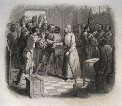 Saint Nicolas de Flue ou Frère Klaus (1417-1487), ermite suisse réconciliant les confédérés suisses sur le point de déclencher la guerre civile. Gravure de 1846 dans « Vies des saints ». Collection privée. - Anonymous Anonymous