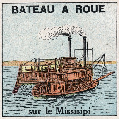 Navires et bateaux : bateau à roues sur le Mississippi. Illustration anonyme de 1925. Collection privée. - Anonymous Anonymous