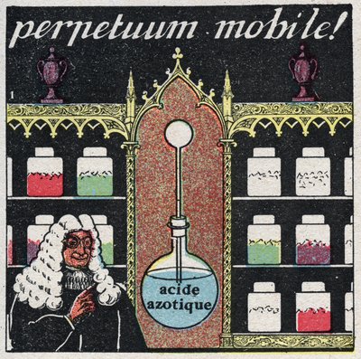Température et expansion : le « mobile perpetuum », le premier thermomètre utilisé par les apothicaires au XVIe siècle. Illustration anonyme de 1925. Collection privée. - Anonymous Anonymous
