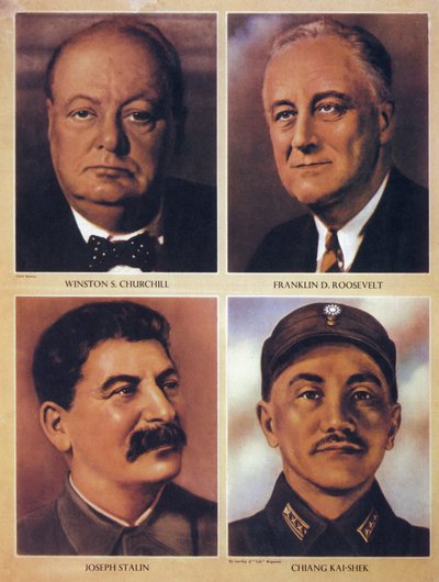 Les dirigeants alliés de la Seconde Guerre mondiale - Winston Churchill, Franklin Delano Roosevelt, Joseph Staline et Chiang Kai Shek - 1943 - Anonymous Anonymous