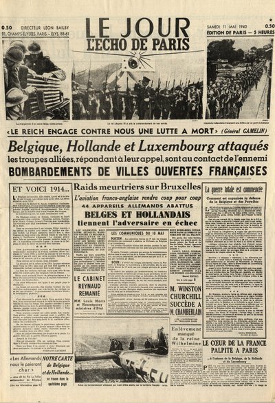 La bataille de Belgique ou campagne belge - campagne de 18 jours - invasion allemande de la Belgique pendant la Seconde Guerre mondiale - Journal « Le Jour. L