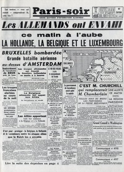 La bataille de Belgique ou campagne belge - campagne de 18 jours - invasion de la Belgique par les troupes allemandes pendant la Seconde Guerre mondiale - PARIS EVIOR du 11/05/1940 - LES ALLEMANDS ONT ENVASÉ LA HOLLANDE - LA BELGIQUE ET LE LUXEMBOURG - - Anonymous Anonymous