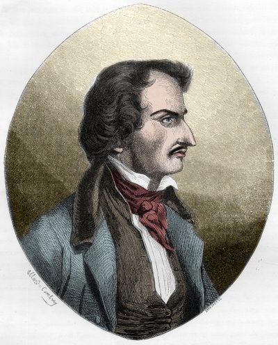 Le poète et assassin français, Pierre François Lacenaire - Pierre François Lacenaire (1803-1836), dandy, poète, homme de lettres français - Gravure de 1863 dans « Le Livre Rouge - Histoire De L