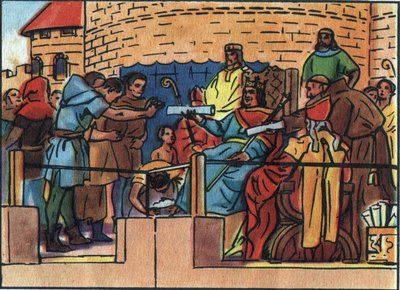 Le Roi de France Louis VI le Gros (1081-1137) accordant la Charte à la ville de Paris. Illustration anonyme dans « Collection des souverains et chefs d