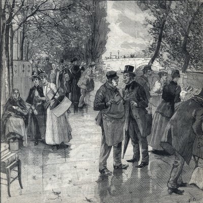 La promenade des bouquinistes sur les quais à Paris. Gravure dans "Le Petit Parisien" du 30/10/1892. Collection privée - Anonymous Anonymous
