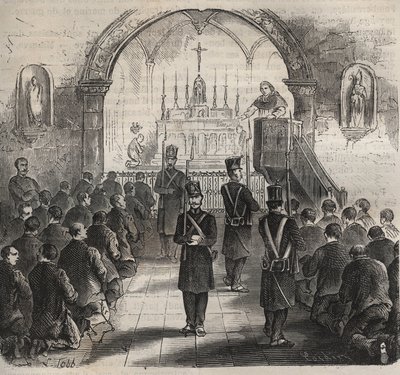 La chapelle du bagne de Toulon au XIXe siècle. Gravure dans « Histoire des bagnes depuis leur création à nos jours » (1877) par Pierre Zaccone. - Anonymous Anonymous