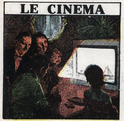 Le cinématographe : une famille regardant un film sur un écran. Illustration anonyme de 1925. Collection privée. - Anonymous Anonymous