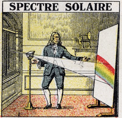 Les couleurs : spectre solaire étudié par Isaac Newton (1642-1727). Illustration anonyme de 1925. Collection privée. - Anonymous Anonymous