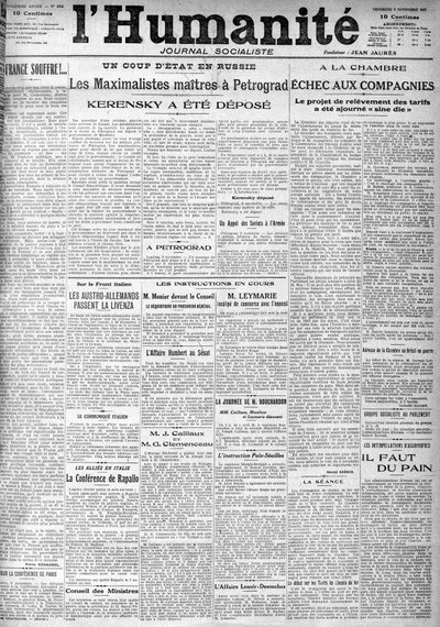Le coup en Russie à la une du journal socialiste « L
