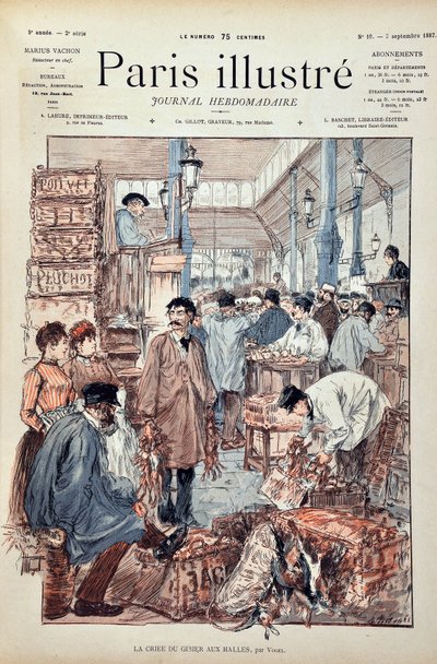 Le jeu crié aux Halles de Paris en 1887. Illustration par Hermann Vogel (1856-1918). Gravure de 1887 dans « Paris-Illustrous journal weekly ». - Anonymous Anonymous