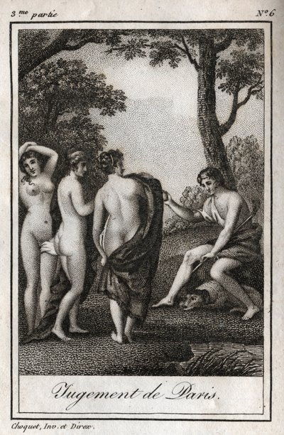 Le jugement de Pâris. Le berger Pâris doit choisir à qui il donnera la pomme d