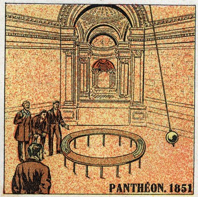 Le pendule : expérience de Léon Foucault (1819-1868) au Panthéon en 1851 démontrant la rotation de la Terre. Illustration anonyme de 1925. Collection privée. - Anonymous Anonymous