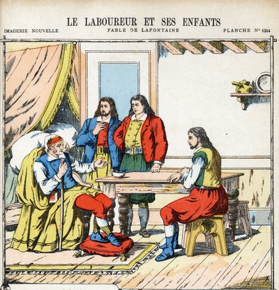 Le laboureur et ses enfants. Illustration anonyme pour Les Fables de Jean de La Fontaine (1621-1695). Imagerie de Pont-à-Mousson, vers 1880. Collection privée - Anonymous Anonymous