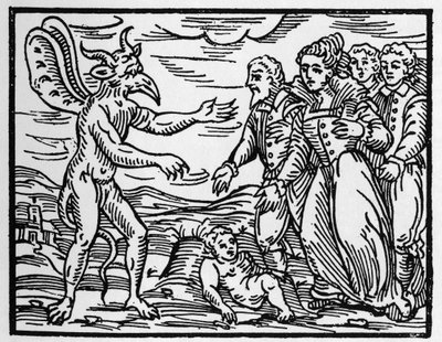 Les sorciers présentant un enfant au diable - « Compendium Maleficarum », traite des sorcières, de leurs maux et de leurs sortilèges par Francesco Maria Guazzo (1608) - Collection privée - Anonymous Anonymous