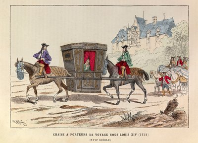 Une chaise à porteurs de voyage sous le règne du roi Louis XIV (1715) - Anonymous Anonymous