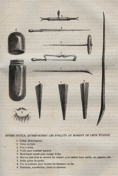 Divers outils que les forçats emportent lorsqu