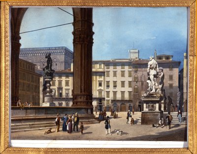 Vue de la Loggia dei Lanzi (1576-1582) sur la Piazza della Signoria à Florence. Peinture anonyme du XIXe siècle - Anonymous Anonymous