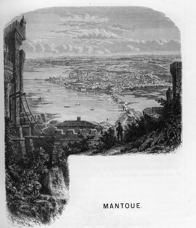 Vue de la ville de Mantoue (Mantova), Italie. Gravure de 1859 dans « Les galeries de l