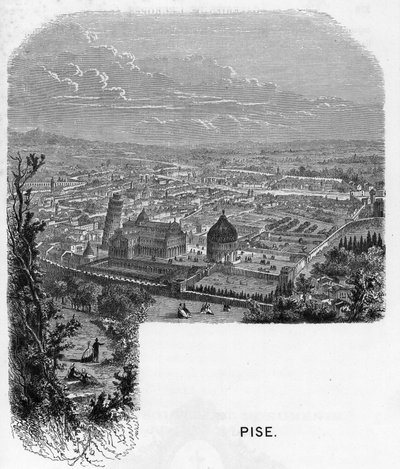 Vue de la ville de Pise, Italie. Gravure de 1859 dans « Les galeries de l