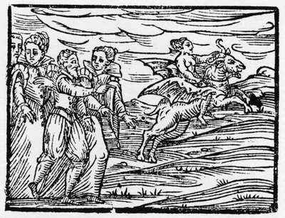 Sorcière chevauchant une chèvre - "Compendium Maleficarum", traite des sorcières, de leurs maux et de leurs sortilèges par Francesco Maria Guazzo ou Guaccio ou Guaccius (15?? -16??) 1608 Collection privée - Anonymous Anonymous