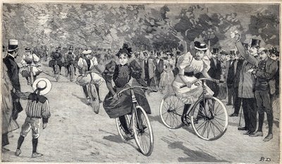 Course de femmes vélocipédistes au Bois de Boulogne près de Paris. Gravure dans "Le Petit Parisien" le 25/06/1893. - Anonymous Anonymous