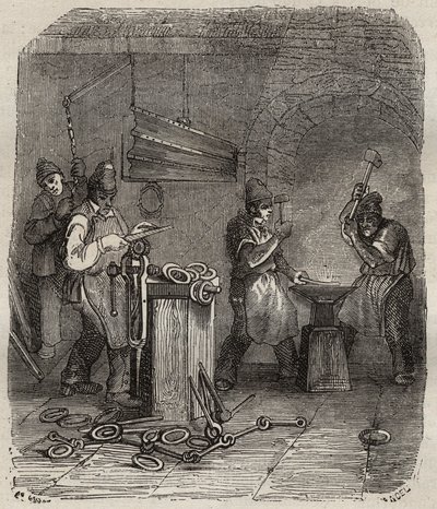 Forces ouvrières au bagne de Rochefort au XIXe siècle. Gravure dans « Histoire des bagnes depuis leur création à nos jours » (1877) par Pierre Zaccone. - Anonymous Anonymous