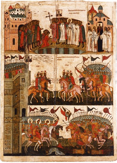 Bataille entre les Novgorodiens et les Souzdalites, milieu du 15e siècle - Anonymous Russian icon painter