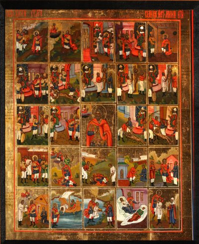 Saint Ménas avec des scènes de sa vie, milieu du 19ème siècle - Anonymous Russian icon painter