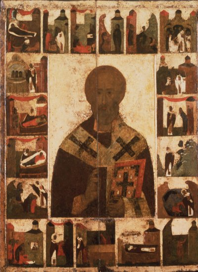 Saint Nicolas avec des scènes de sa vie, 14ème siècle - Anonymous Russian icon painter