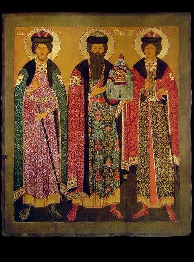 Saint Vsevolod Mstislavich, prince de Pskov avec les saints Boris et Gleb, début du 17ème siècle - Anonymous Russian icon painter
