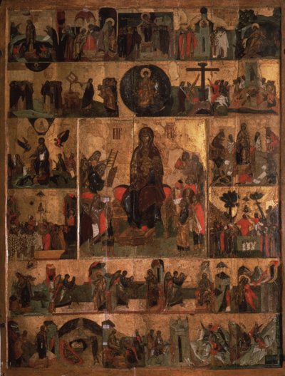La glorification de la Vierge Hymne Akathiste à la Très Sainte Théotokos, 14e siècle - Anonymous Russian icon painter