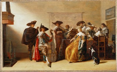 Scène de société (peinture sur bois de chêne) - Anthonie (1601-73) Palamedesz
