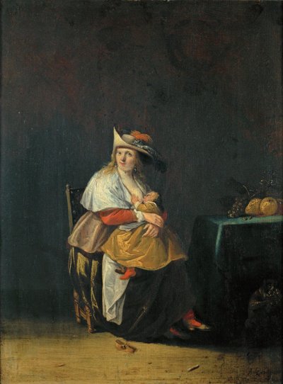 Les cinq sens : le goût, une femme qui allaite son enfant ... - Anthonie (1601-73) Palamedesz