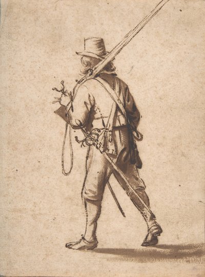 Un mousquetaire marchant, vu de dos, 17e siècle - Anthonie Palamedesz