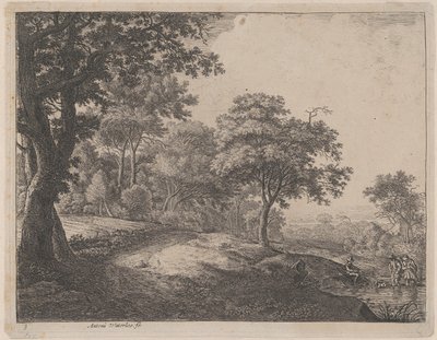 Un homme et une femme traversant un ruisseau, 17ème siècle. - Anthonie Waterloo
