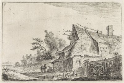 Vue de village avec un moulin à eau (Landschappen met bebouwing) - Anthonie Waterloo