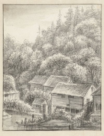 Maisons contre une colline boisée - Anthonie Waterloo