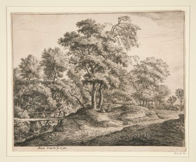 La paysanne et la fille sur le petit pont de bois - Anthonie Waterloo
