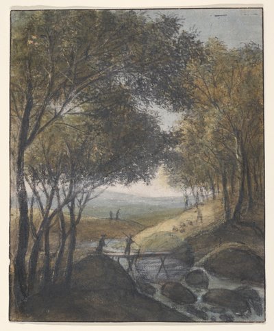 Paysage avec un voyageur traversant un pont (recto) ; Esquisses d