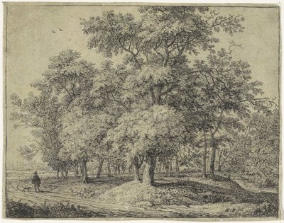 Homme avec chien dans une forêt - Anthonie Waterloo