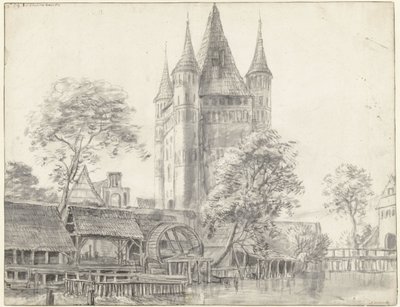 La porte de la ville « Altenbrücker Tor » et le moulin à eau de Lüneburg, près de Hambourg - Anthonie Waterloo