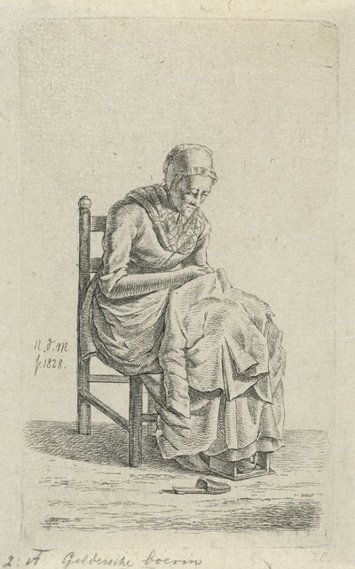 Femme raccommodant sur une chaise (Geldersche boerin) (12 Études de figures) - Anthonie Willem Hendrik Nolthenius de Man