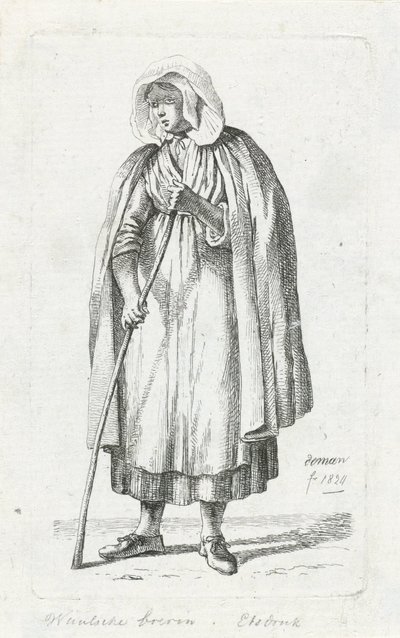 Femme avec une cape et un bâton - Anthonie Willem Hendrik Nolthenius de Man