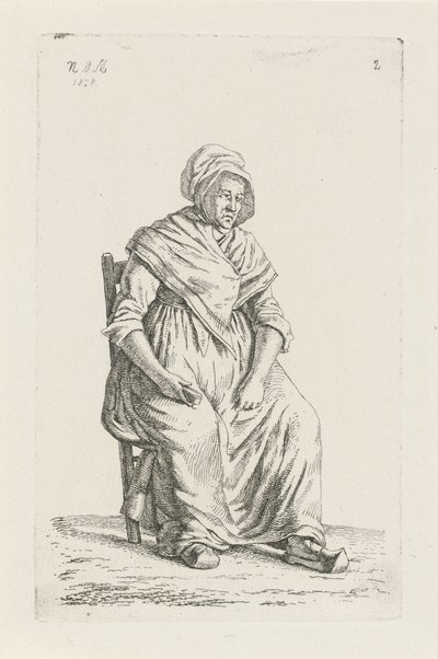 Paysanne assise de Wallonie (série: Paysans et paysannes du Royaume-Uni des Pays-Bas) - Anthonie Willem Hendrik Nolthenius de Man