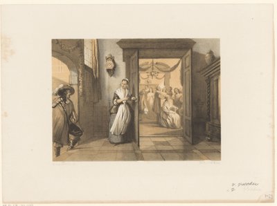 Femme ouvrant la porte à un homme - Anthonie van Volkom