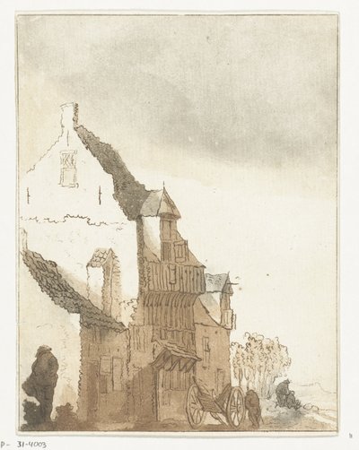 Maison avec brouette devant la porte - Anthonie van den Bos