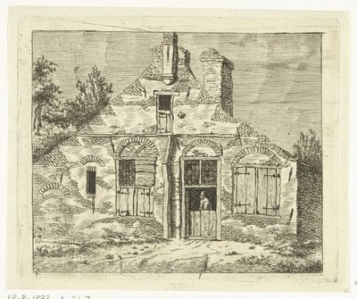 Homme dans une vieille maison, regardant dehors par la porte - Anthonie van den Bos